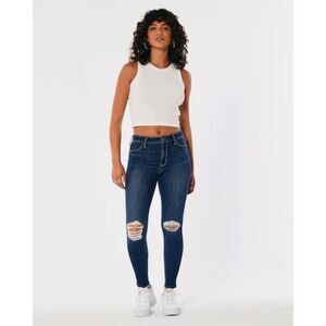 0258‎ Holister Ripped Mid Rise Super Skinny Blue Jeans Size 1R / 25w 30L